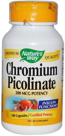 Chromium Picolinate, 200 mcg, 100 Capsules by Natures Way-Kosttillskott, Mineraler, Krompikolinat