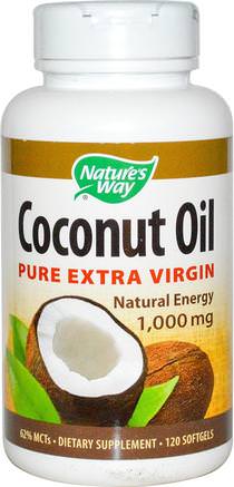 Coconut Oil, Pure Extra Virgin, 1.000 mg, 120 Softgels by Natures Way-Mat, Kokosnötolja, Tillskott