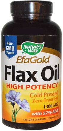 EFA Gold, Flax Oil, High Potency, 1300 mg, 200 Softgels by Natures Way-Kosttillskott, Efa Omega 3 6 9 (Epa Dha), Dha, Epa