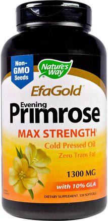 EFAGold, Evening Primrose, Max Strength, 1.300 mg, 120 Softgels by Natures Way-Kosttillskott, Efa Omega 3 6 9 (Epa Dha), Dha, Epa