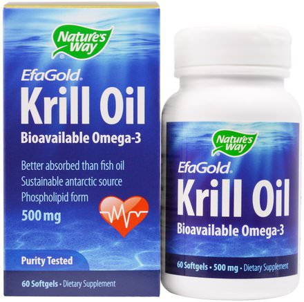 EfaGold, Krill Oil, 500 mg, 60 Softgels by Natures Way-Kosttillskott, Efa Omega 3 6 9 (Epa Dha), Dha, Epa