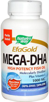 EfaGold, Mega-DHA, 1000 mg, 60 Softgels by Natures Way-Kosttillskott, Efa Omega 3 6 9 (Epa Dha), Dha, Epa