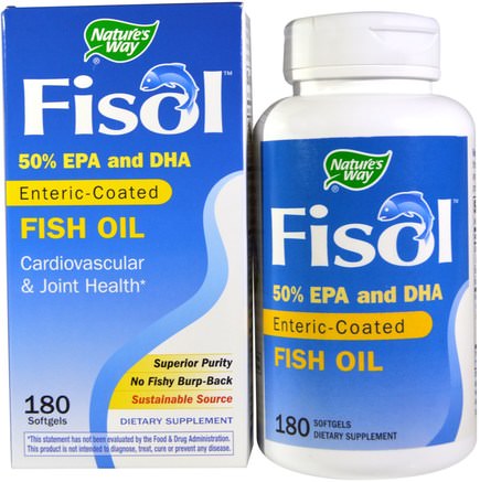 Fisol, Enteric-Coated Fish Oil, 180 Softgels by Natures Way-Kosttillskott, Efa Omega 3 6 9 (Epa Dha), Dha, Epa, Fiskolja