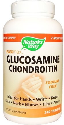FlexMax, Glucosamine Chondroitin, Sodium Free, 240 Tablets by Natures Way-Kosttillskott, Glukosamin