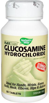 FlexMax, Glucosamine Hydrochloride with Stomach Guard, 80 Tablets by Natures Way-Kosttillskott, Glukosamin