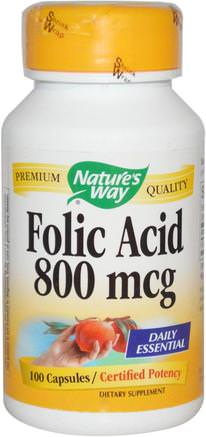 Folic Acid, 800 mcg, 100 Capsules by Natures Way-Vitaminer, Folsyra