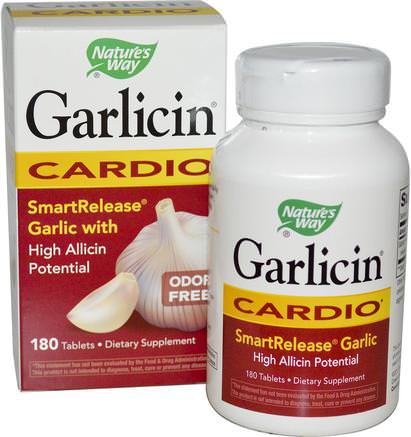 Garlicin, Cardio, Odor Free, 180 Tablets by Natures Way-Kosttillskott, Antioxidanter