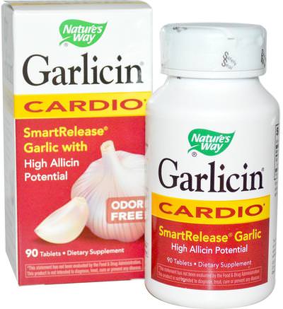 Garlicin, Cardio, Odor Free, 90 Tablets by Natures Way-Kosttillskott, Antioxidanter