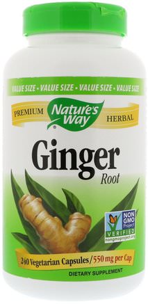 Ginger Root, 550 mg, 240 Vegetarian Capsules by Natures Way-Örter, Ingefära Rot