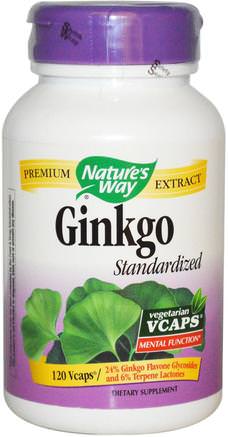 Ginkgo, Standardized, 120 Veggie Caps by Natures Way-Kosttillskott, Örter, Ginkgo Biloba