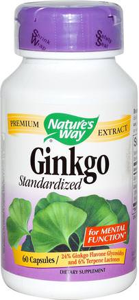 Ginkgo, Standardized, 60 Capsules by Natures Way-Kosttillskott, Örter