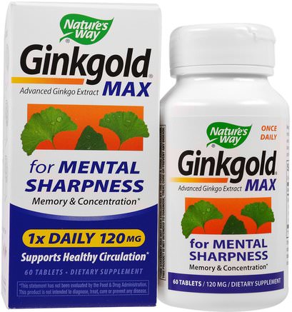 Ginkgold Max, 120 mg, 60 Tablets by Natures Way-Örter, Ginkgo Biloba, Ginkgo