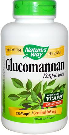 Glucomannan Konjac Root, 665 mg, 180 Vcaps by Natures Way-Kosttillskott, Fiber, Glukomannan (Konjacrot)