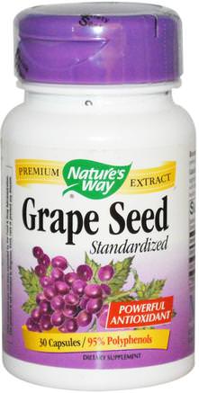 Grape Seed, Standardized, 30 Capsules by Natures Way-Kosttillskott, Antioxidanter, Druvfrö Extrakt