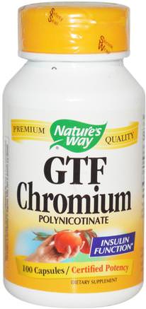 GTF Chromium, Polynicotinate, 100 Capsules by Natures Way-Kosttillskott, Mineraler, Krom Gtf (Glukos Toleransfaktor)