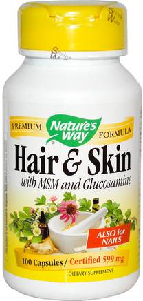 Hair & Skin, With MSM and Glucosamine, 100 Capsules by Natures Way-Kosttillskott, Hälsa, Artrit
