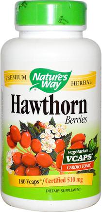 Hawthorn Berries, 510 mg, 180 Veggie Caps by Natures Way-Kosttillskott, Örter