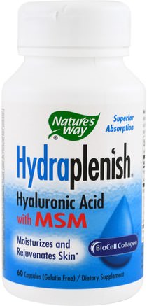 Hydraplenish, Hyaluronic Acid With MSM, 60 Capsules by Natures Way-Kosttillskott, Skönhet, Anti-Åldrande
