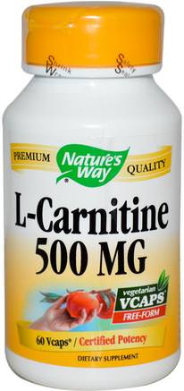 L-Carnitine, 500 mg, 60 Veggie Caps by Natures Way-Kosttillskott, Aminosyror, L Karnitin