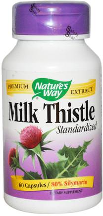 Milk Thistle, Standardized, 60 Capsules by Natures Way-Hälsa, Detox, Mjölktistel (Silymarin)