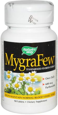 MygraFew, Standardized Feverfew Extract, 90 Tablets by Natures Way-Kosttillskott, Hälsa