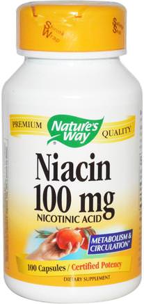 Niacin, 100 mg, 100 Capsules by Natures Way-Vitaminer, Vitamin B, Vitamin B3, Vitamin B3 - Niacin