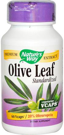 Olive Leaf, Standardized, 60 Veggie Caps by Natures Way-Hälsa, Kall Influensa Och Viral, Olivblad
