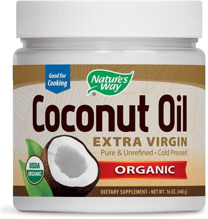 Organic Coconut Oil, Extra Virgin, 16 oz (448 g) by Natures Way-Mat, Kokosnötolja, Kokosnötolja