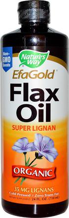 Organic EFAGold, Flax Oil, Super Lignan, 24 fl oz (710 ml) by Natures Way-Kosttillskott, Efa Omega 3 6 9 (Epa Dha), Dha, Epa
