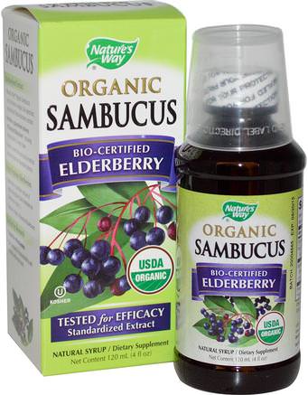 Organic Sambucus, Bio-Certified Elderberry, 4 fl oz (120 ml) by Natures Way-Hälsa, Kall Influensa Och Viral, Elderberry (Sambucus)