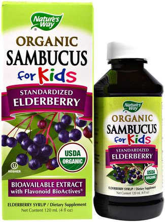 Organic Sambucus for Kids, Standardized Elderberry, Berry Flavor, 4 fl oz (120 ml) by Natures Way-Kosttillskott, Hälsa, Kall Influensa Och Virus