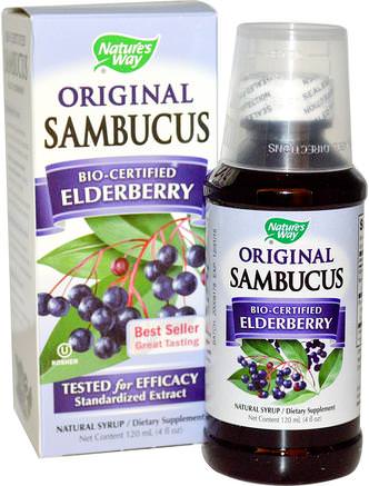 Original Sambucus, Bio-Certified Elderberry, Natural Syrup, 4 fl oz (120 ml) by Natures Way-Hälsa, Immunförsvar, Kall Influensa Och Viral, Elderberry (Sambucus)