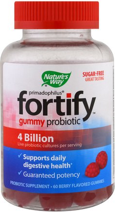 Primadophilus, Fortify, Gummy Probiotic, Sugar-Free, 60 Berry Flavored Gummies by Natures Way-Kosttillskott, Probiotika