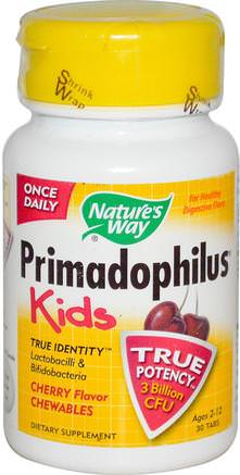 Primadophilus, Kids, Cherry Flavor Chewables, Ages 2-12, 30 Tablets by Natures Way-Kosttillskott, Barns Hälsa