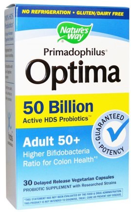 Primadophilus, Optima, Adult 50+, 30 Veggie Caps by Natures Way-Kosttillskott, Probiotika, Stabiliserade Probiotika