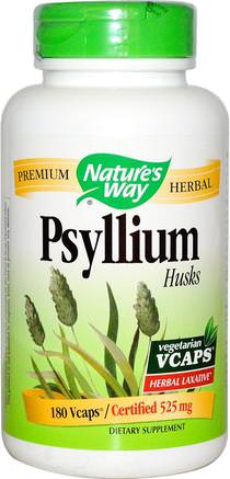 Psyllium, Husks, 525 mg, 180 Veggie Caps by Natures Way-Kosttillskott, Fiber, Psylliumskal