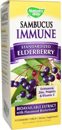 Sambucus Immune, Echinacea, Zinc, Propolis & Vitamin C, 4 fl oz (120 ml) by Natures Way-Hälsa, Kall Influensa Och Viral, Elderberry (Sambucus)