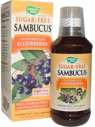 Sambucus, Standardized Elderberry, Sugar-Free, 8 fl oz (240 ml) by Natures Way-Hälsa, Kall Influensa Och Viral, Elderberry (Sambucus)