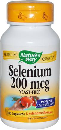 Selenium, 200 mcg, 100 Capsules by Natures Way-Kosttillskott, Antioxidanter, Selen