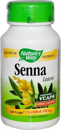 Senna Leaves, 450 mg, 100 Vaggie Caps by Natures Way-Hälsa, Förstoppning