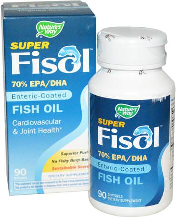 Super Fisol, Enteric-Coated Fish Oil, 90 Softgels by Natures Way-Kosttillskott, Efa Omega 3 6 9 (Epa Dha), Dha, Epa