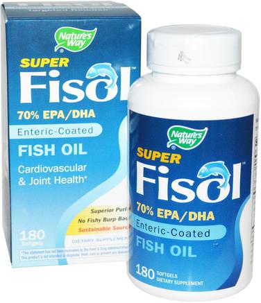 Super Fisol, Fish Oil, Enteric Coated, 180 Softgels by Natures Way-Kosttillskott, Efa Omega 3 6 9 (Epa Dha), Dha, Epa