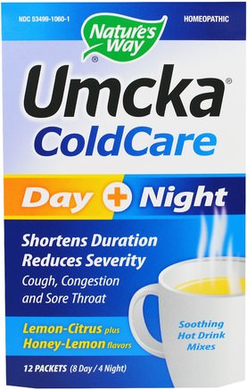 Umcka, Cold Care, Day + Night, Lemon-Citrus plus Honey-Lemon Flavors, 12 Packets, 8 Day / 4 Night) by Natures Way-Kosttillskott, Hälsa, Kall Influensa Och Virus