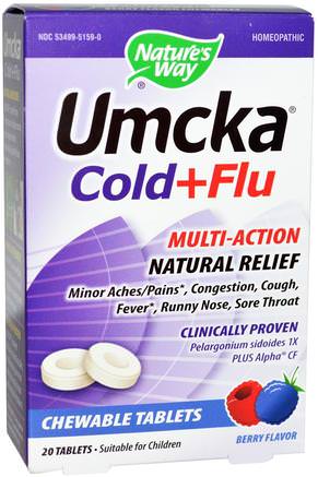 Umcka, Cold + Flu, Berry Flavor, 20 Chewable Tablets by Natures Way-Kosttillskott, Hälsa, Kall Influensa Och Virus