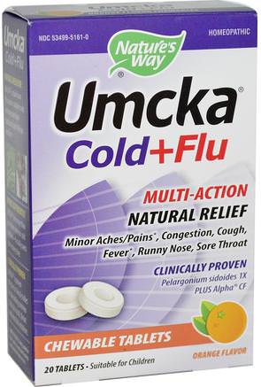 Umcka, Cold+Flu, Orange Flavor, 20 Chewable Tablets by Natures Way-Kosttillskott, Hälsa, Kall Influensa Och Virus