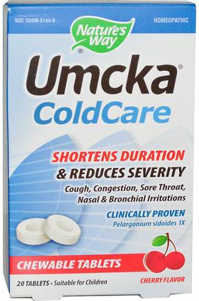 Umcka ColdCare Chewable Tablets, Cherry Flavor, 20 Tablets by Natures Way-Hälsa, Kall Influensa Och Virus, Kall Och Influensa