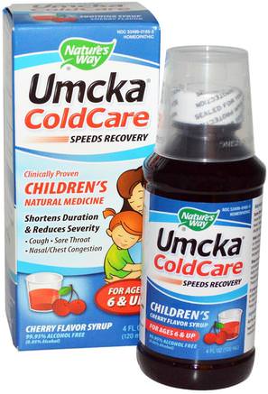 Umcka ColdCare, Childrens, Cherry Flavor Syrup, 4 fl oz (120 ml) by Natures Way-Barns Hälsa, Kall Influensa Hosta