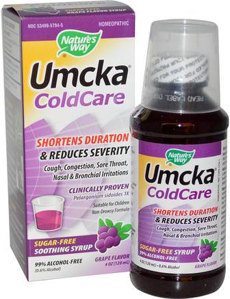 Umcka ColdCare, Soothing Syrup, Sugar Free, Grape Flavor, 4 oz (120 ml) by Natures Way-Hälsa, Kall Influensa Och Virus, Kall Och Influensa