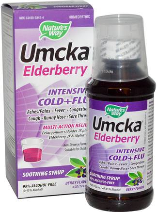 Umcka Elderberry, Intensive Cold+Flu, Berry Flavor, 4 oz (120 ml) by Natures Way-Hälsa, Kall Influensa Och Viral, Elderberry (Sambucus)