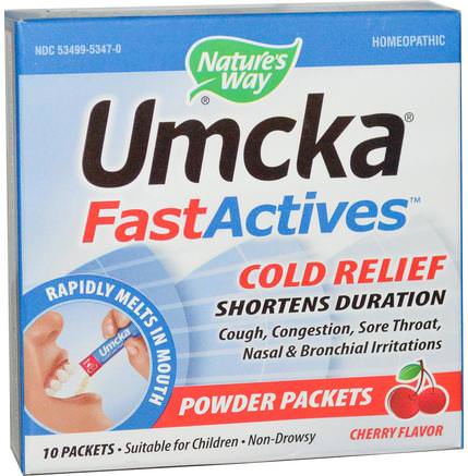 Umcka, Fast Actives, Cold Relief, Cherry Flavor, 10 Powder Packets by Natures Way-Kosttillskott, Hälsa, Kall Influensa Och Virus